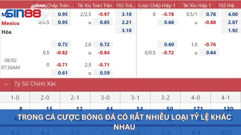 Các loại tỷ lệ cá cược bóng đá phổ biến
